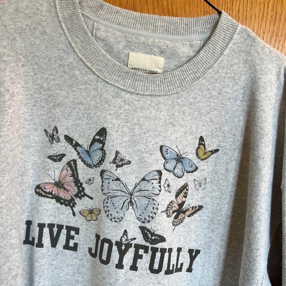 American Eagle Crewneck Gray Live Joyfully Butterfly Sweatshirt, Women's size M